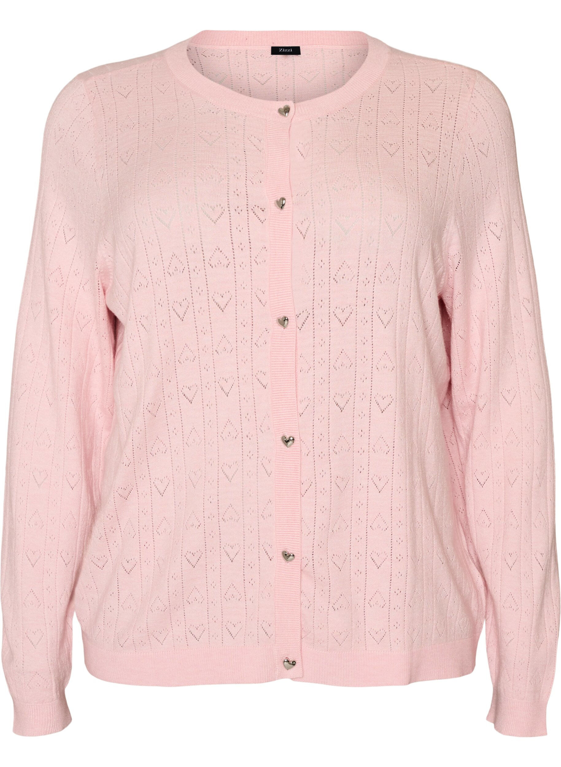 Knitted cardigan with heart eyelet embroidery