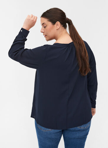 V-neck blouse with button details, Navy Blazer, Model image number 1