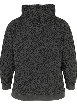 Organic cotton hooded sweatshirt with leopard print, Grey Leo Acid Wash, Packshot image number 1