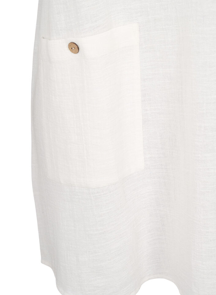 3/4 sleeve cotton blend tunic with linen, Off-White, Packshot image number 3