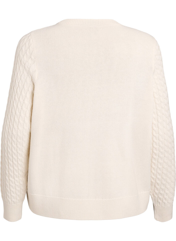 Cable knit cardigan with golden buttons, Vanilla, Packshot image number 1
