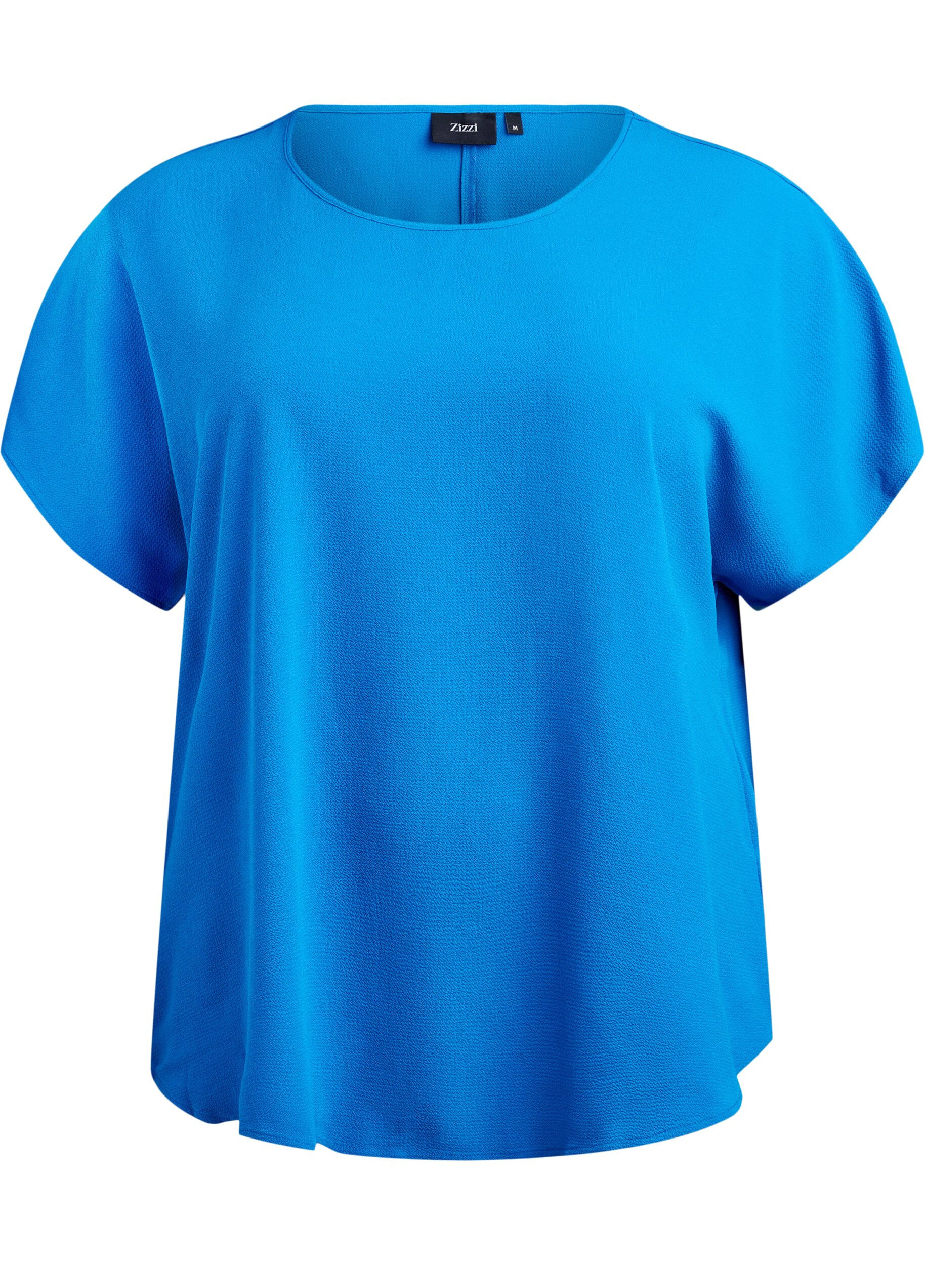 Zizzifashion Blouse with short sleeves and a round neckline, Blue, Packshot image number 0