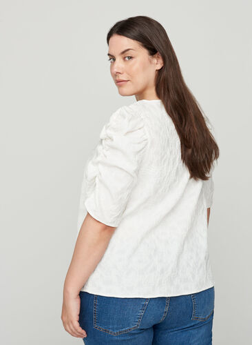 Textured puff sleeve blouse, Snow White, Model image number 1