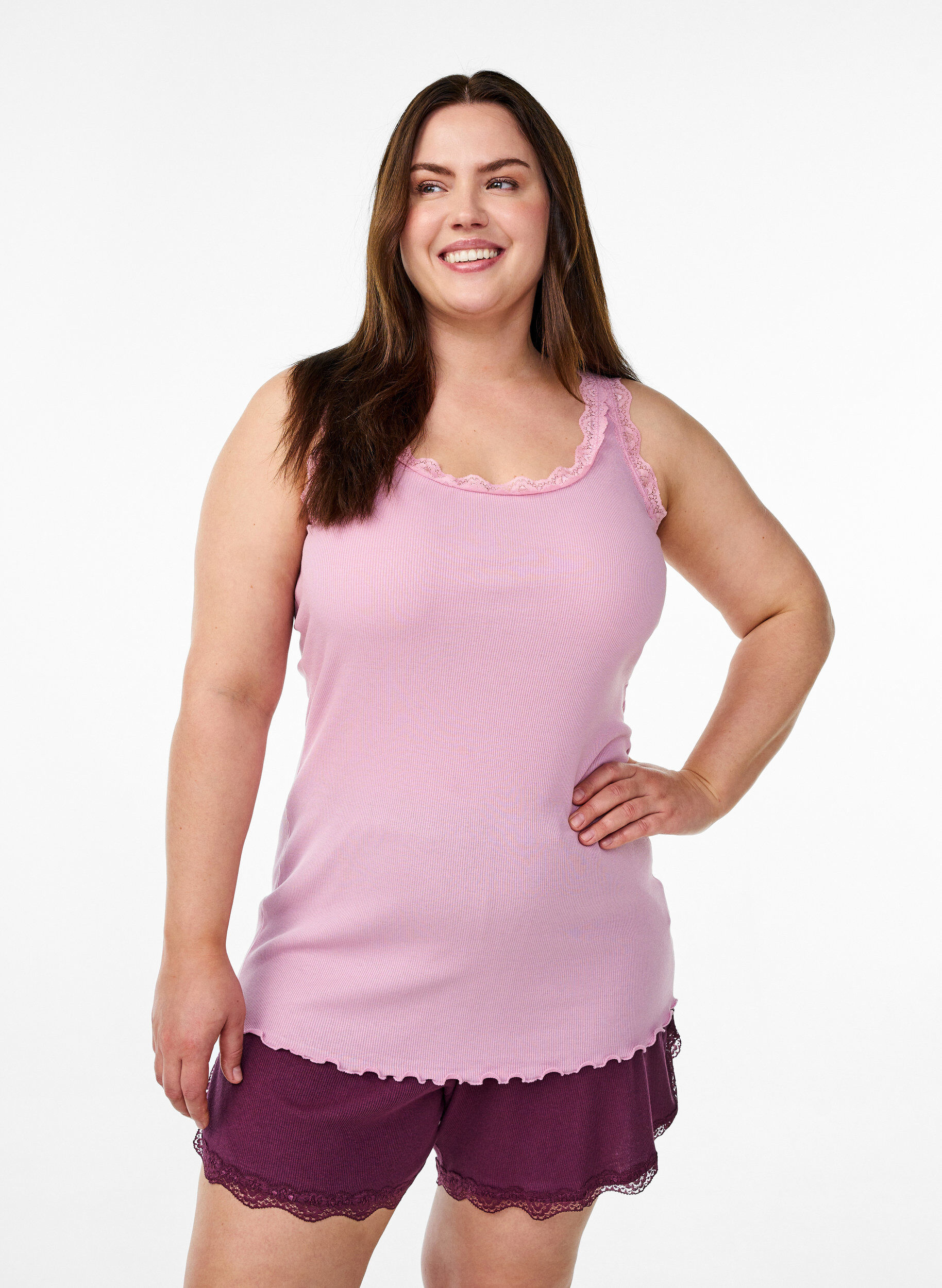 Zizzifashion Top with lace trim, Pink, Model image number 0