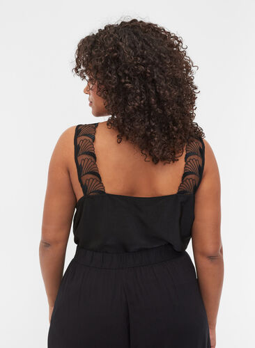 Top with v-neck and lace, Black, Model image number 1