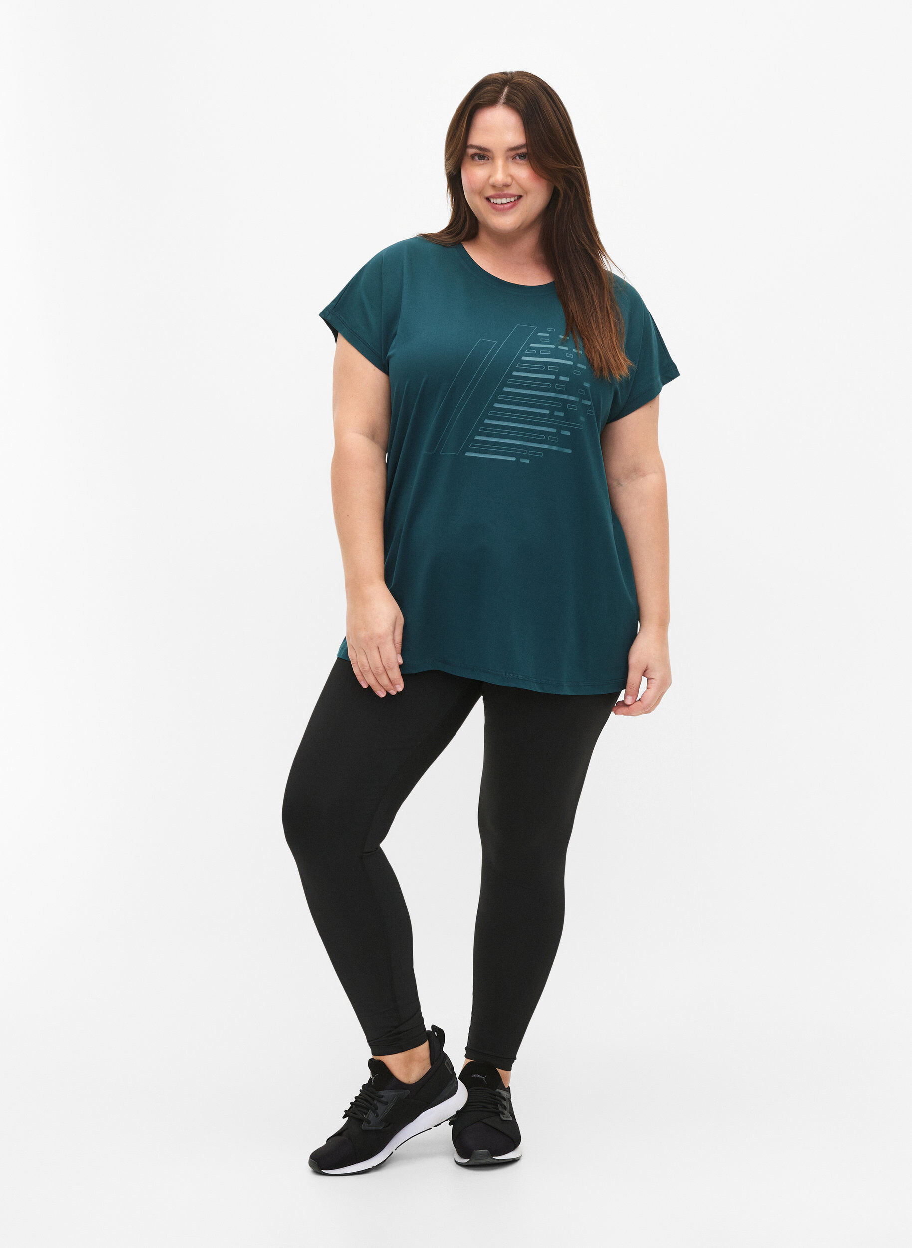 Zizzifashion Short-sleeved training T-shirt with print, Deep Teal/Pacific, Model image number 2