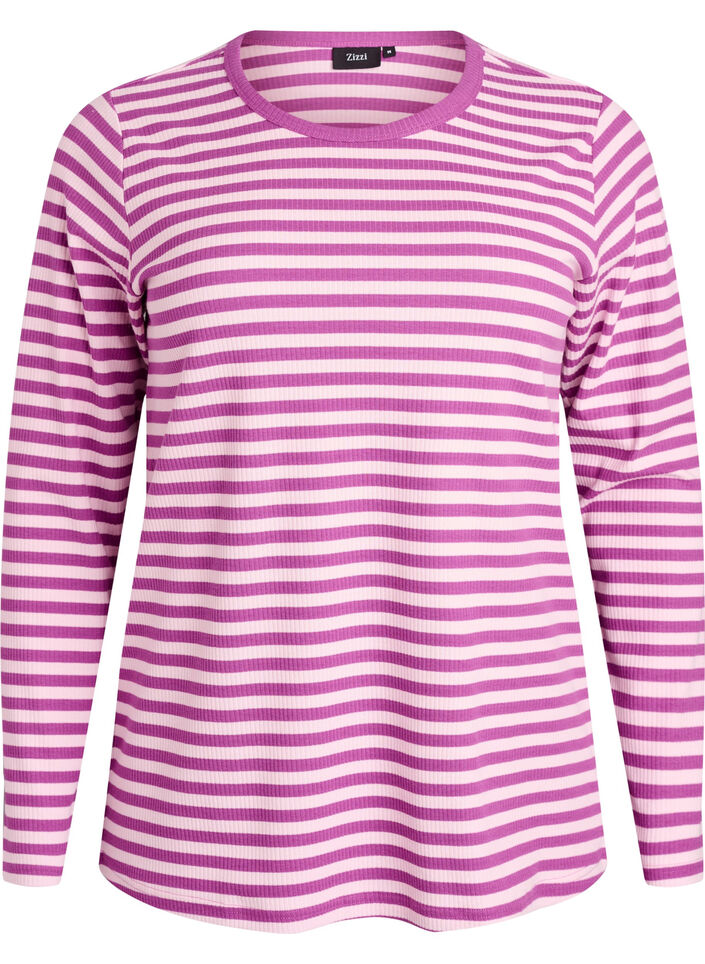 Striped blouse with long sleeves, Purple, Packshot image number 0
