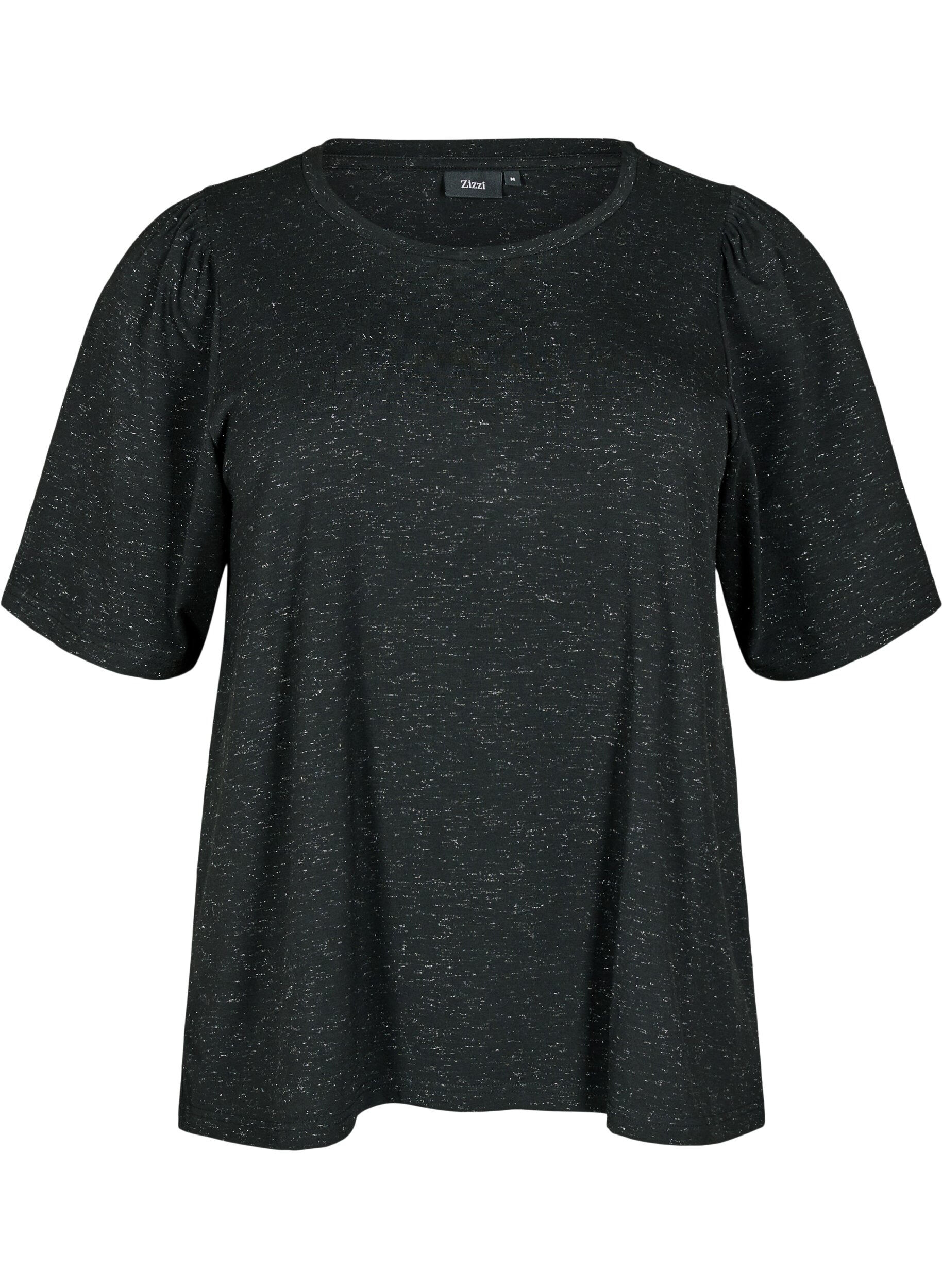 Zizzifashion T-shirt with glitter and short puff sleeves, Black, Packshot image number 0