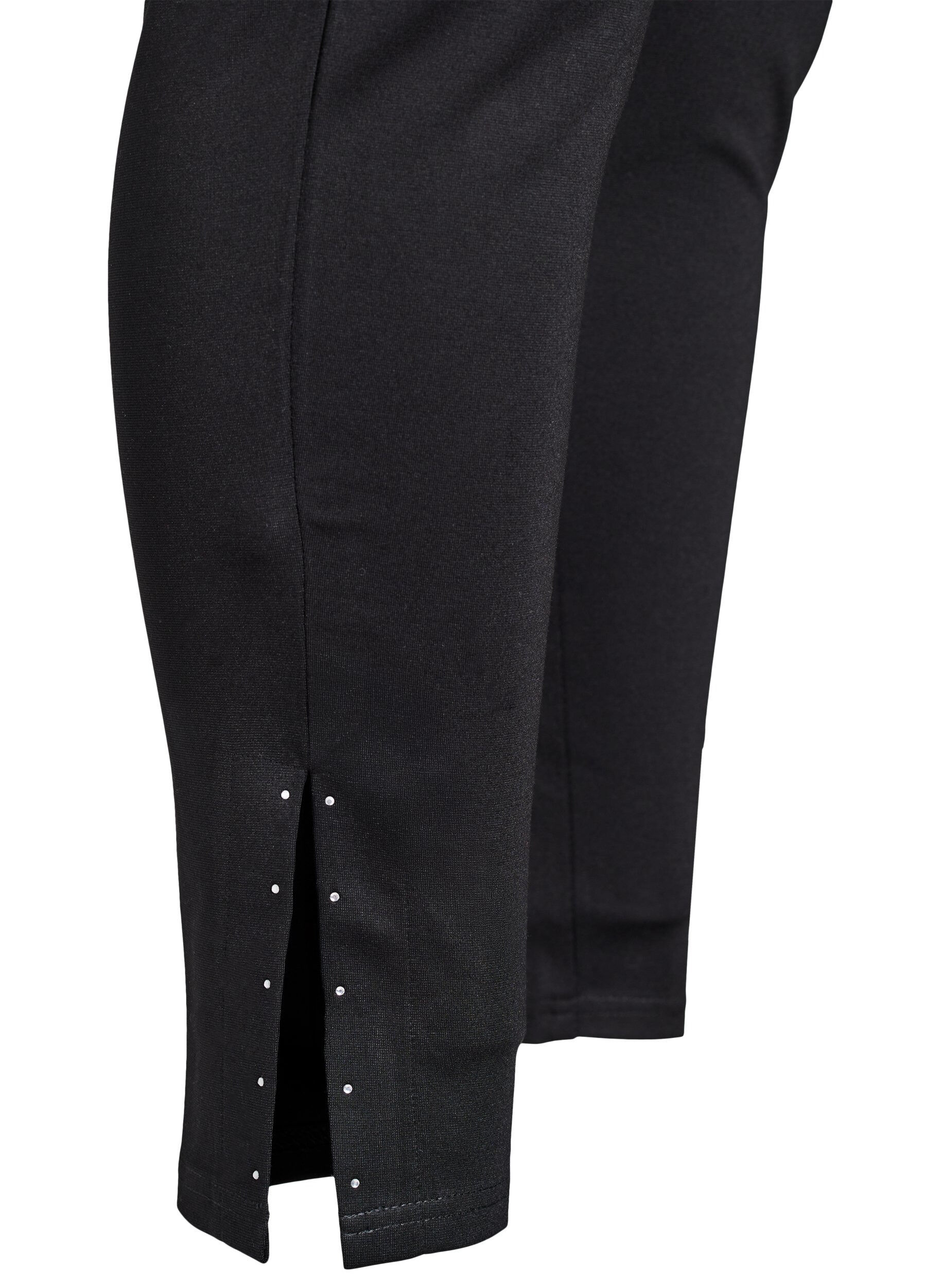 Zizzifashion Leggings with slits and small rhinestones, Black, Packshot image number 3