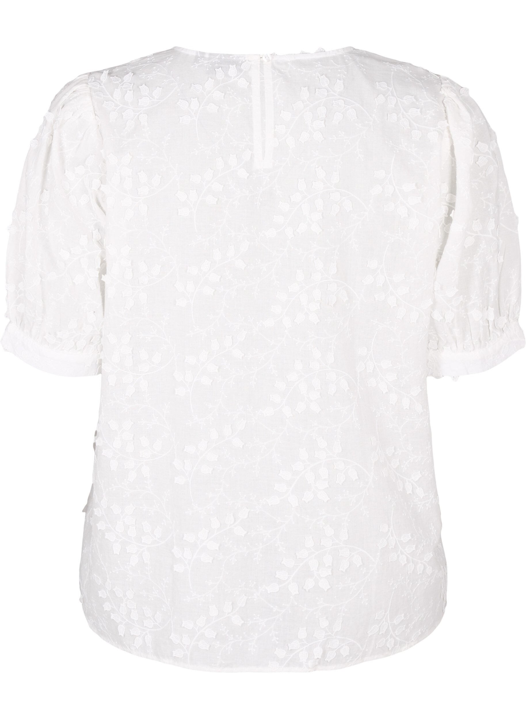 Zizzifashion Short-sleeved blouse with embroidery and a round neck, White, Packshot image number 1
