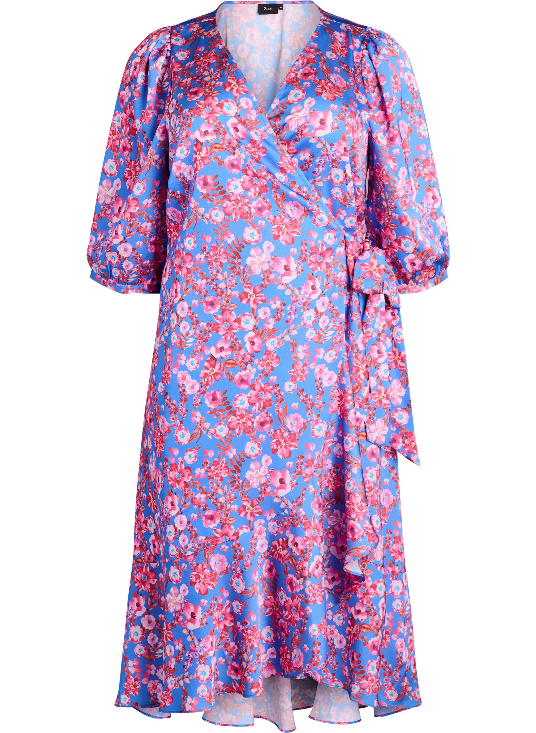 Floral wrap dress with 3/4 sleeves