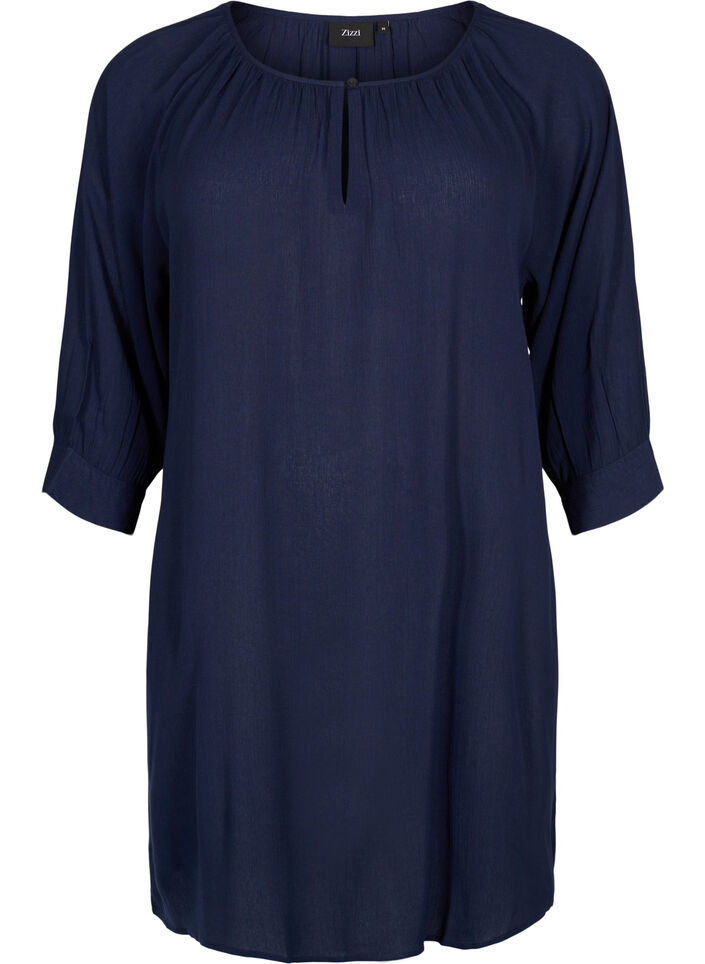 Viscose tunic with 3/4 sleeves, Blue, Packshot image number 0