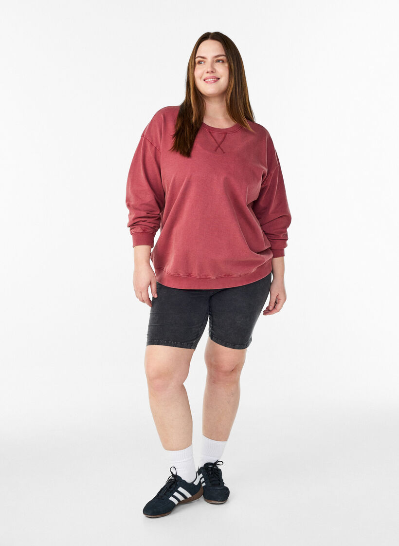 Loose sweatshirt with washed look, Red, Model image number 1