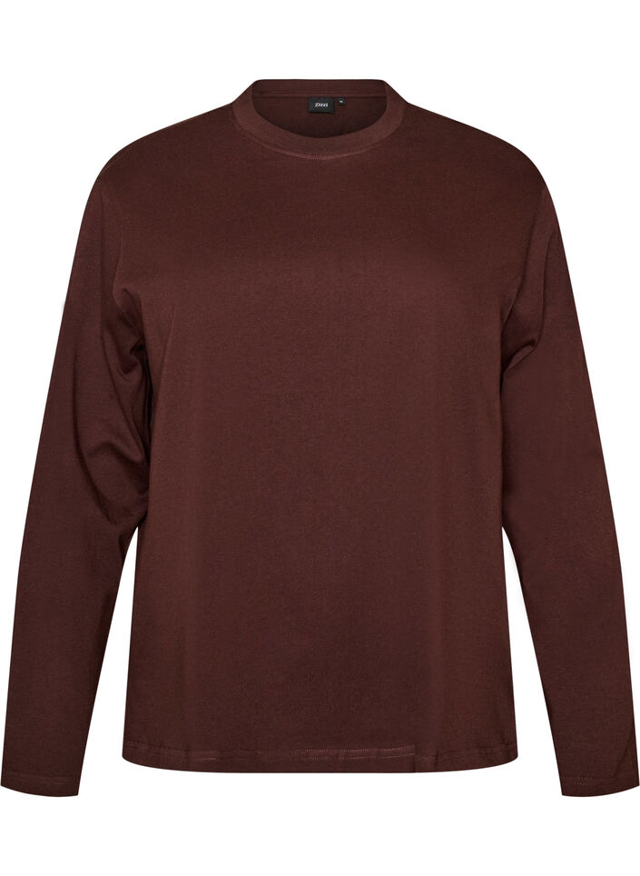 Basic t-shirt with long sleeves, Brown, Packshot image number 0