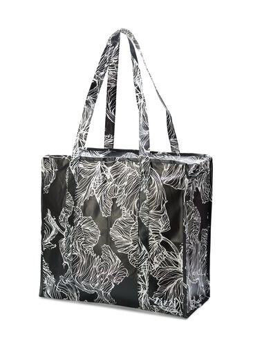 Shopping bag with zipper, Black Flower AOP, Packshot image number 0