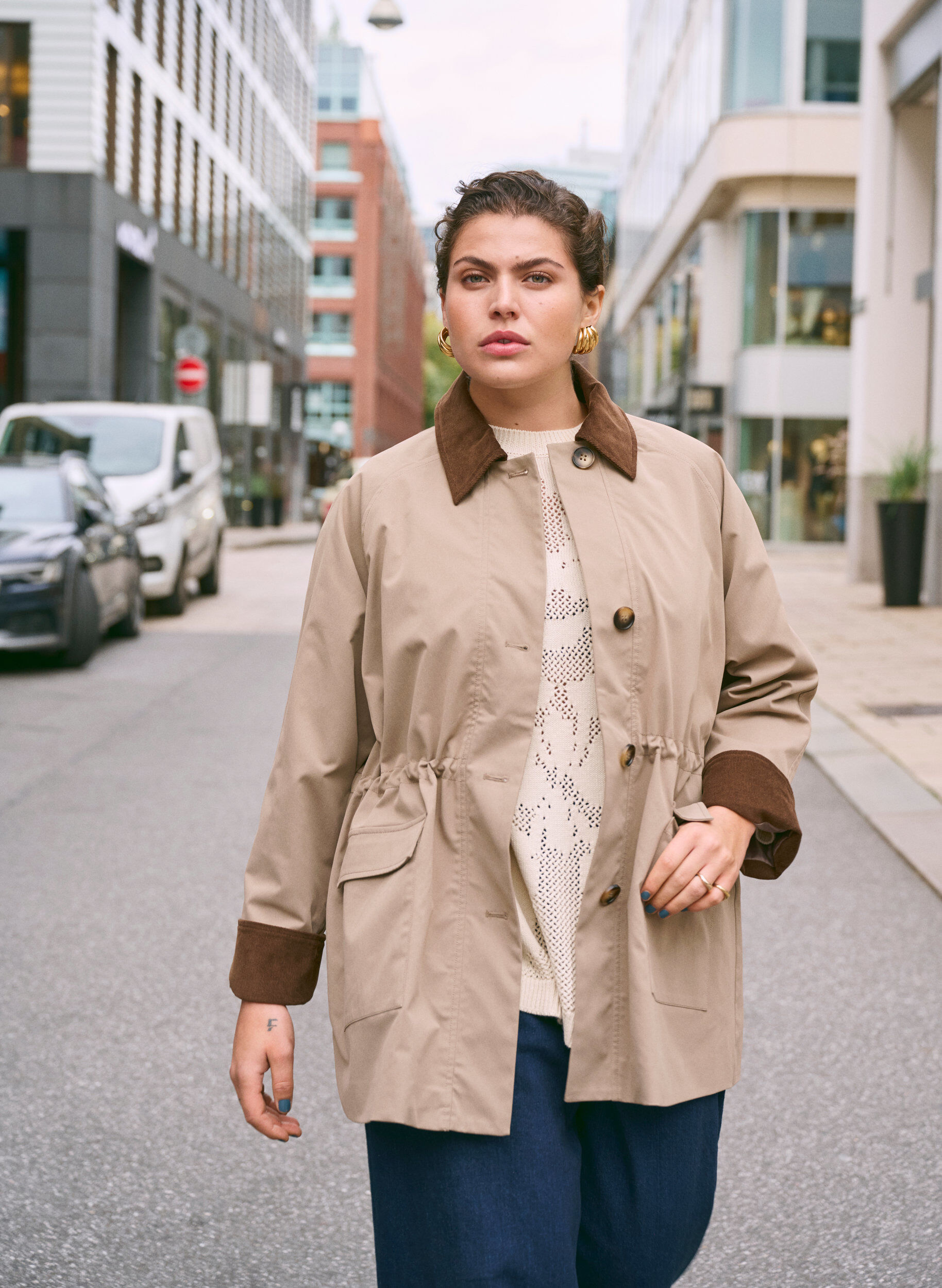 Zizzifashion Spring jacket with contrasting corduroy details, Desert Taupe, Image image number 0