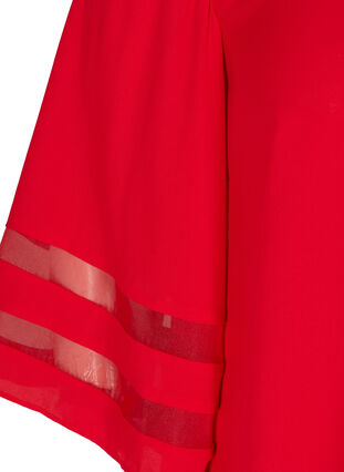 Plain blouse with 3/4 length sleeves and a V-neck, Haute Red, Packshot image number 2