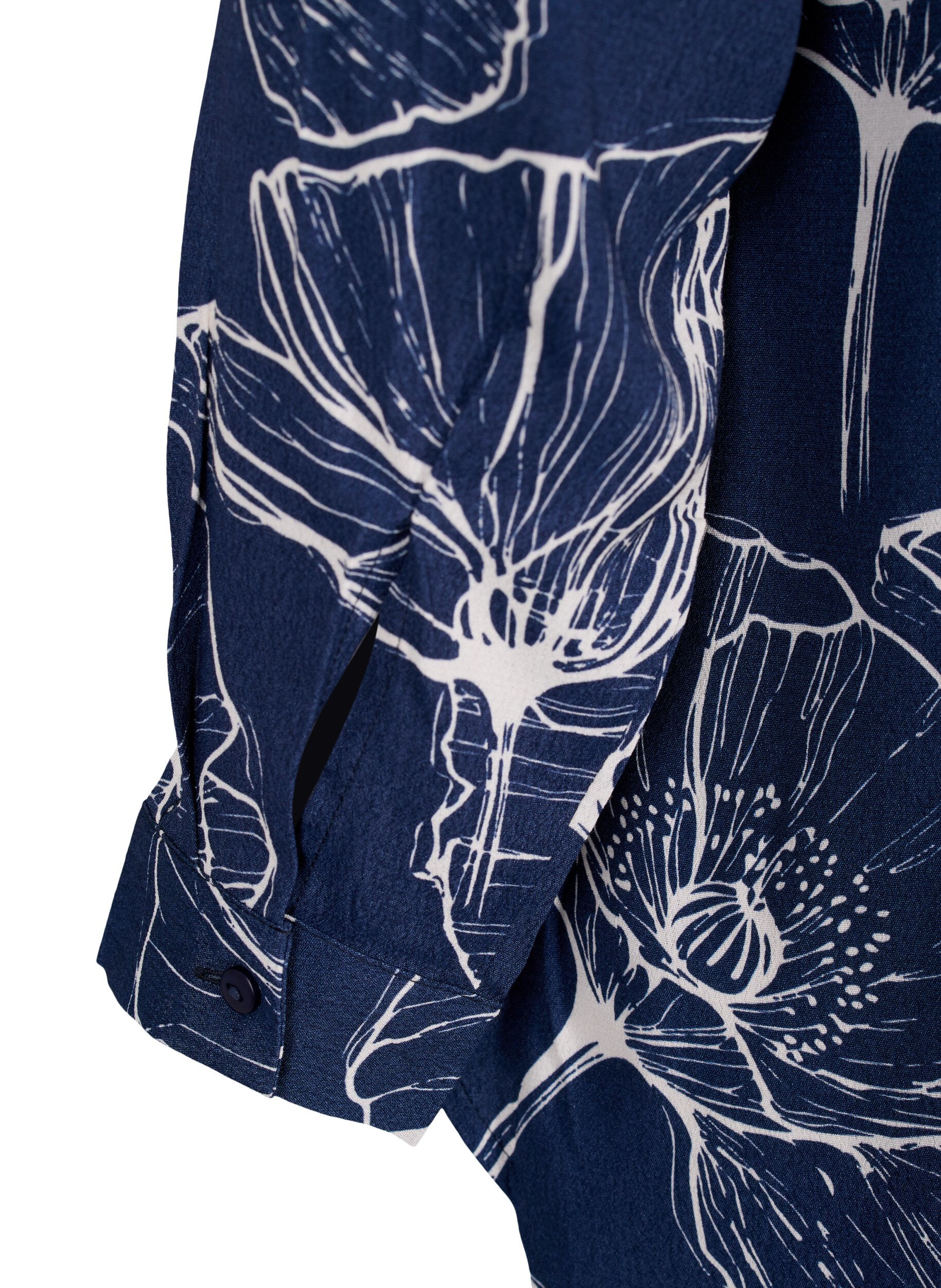 Zizzifashion Floral print viscose shirt with long sleeves, Navy B./Big Fl.AOP, Packshot image number 3