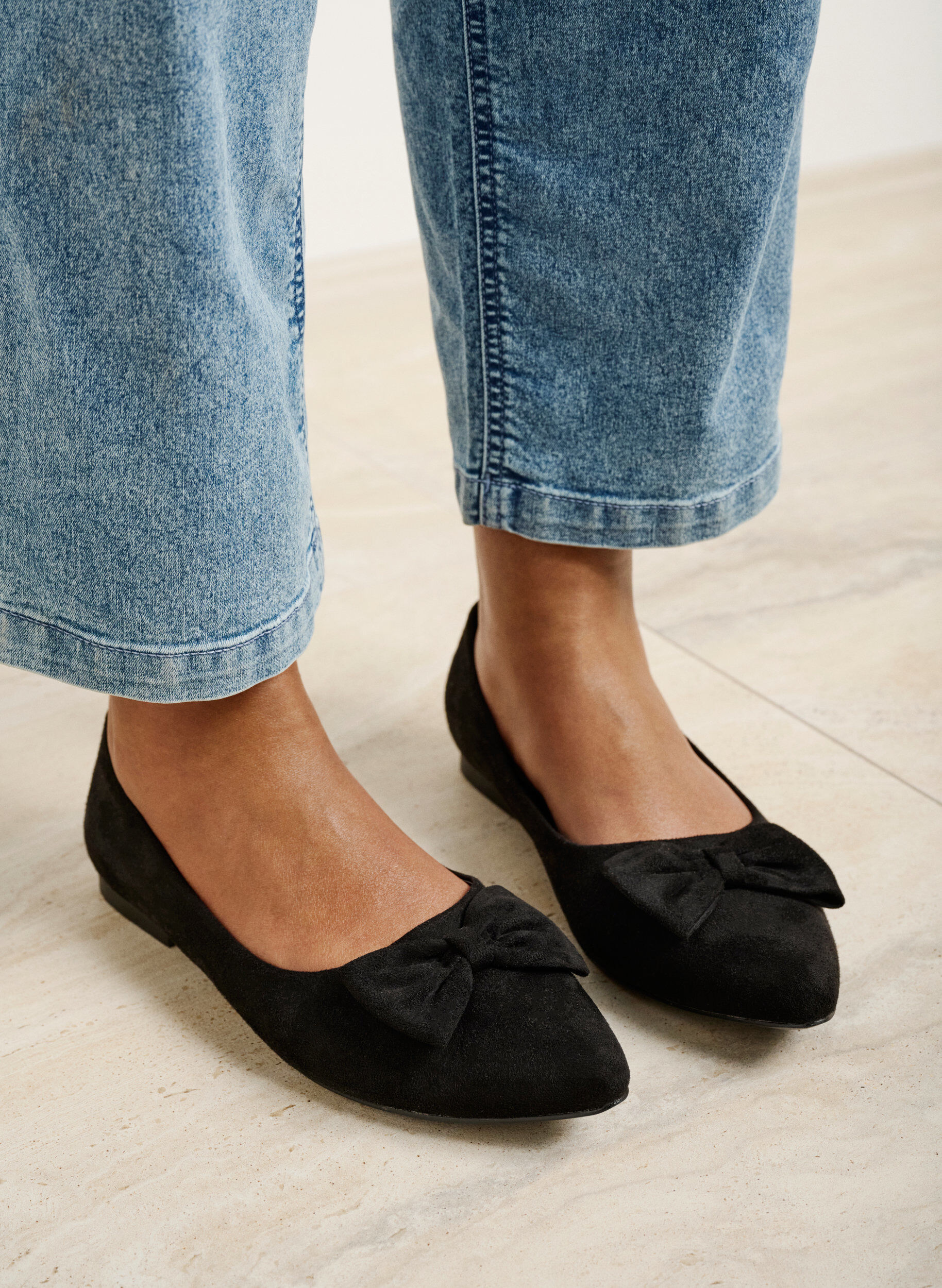 Zizzifashion Wide fit ballerina with bow, Black, Image image number 0