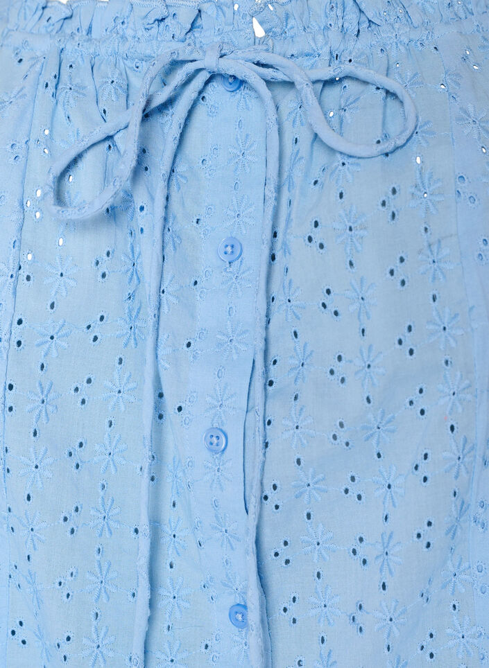 Sleeveless blouse with broderie anglaise and ruffles, Light Blue, Packshot image number 2
