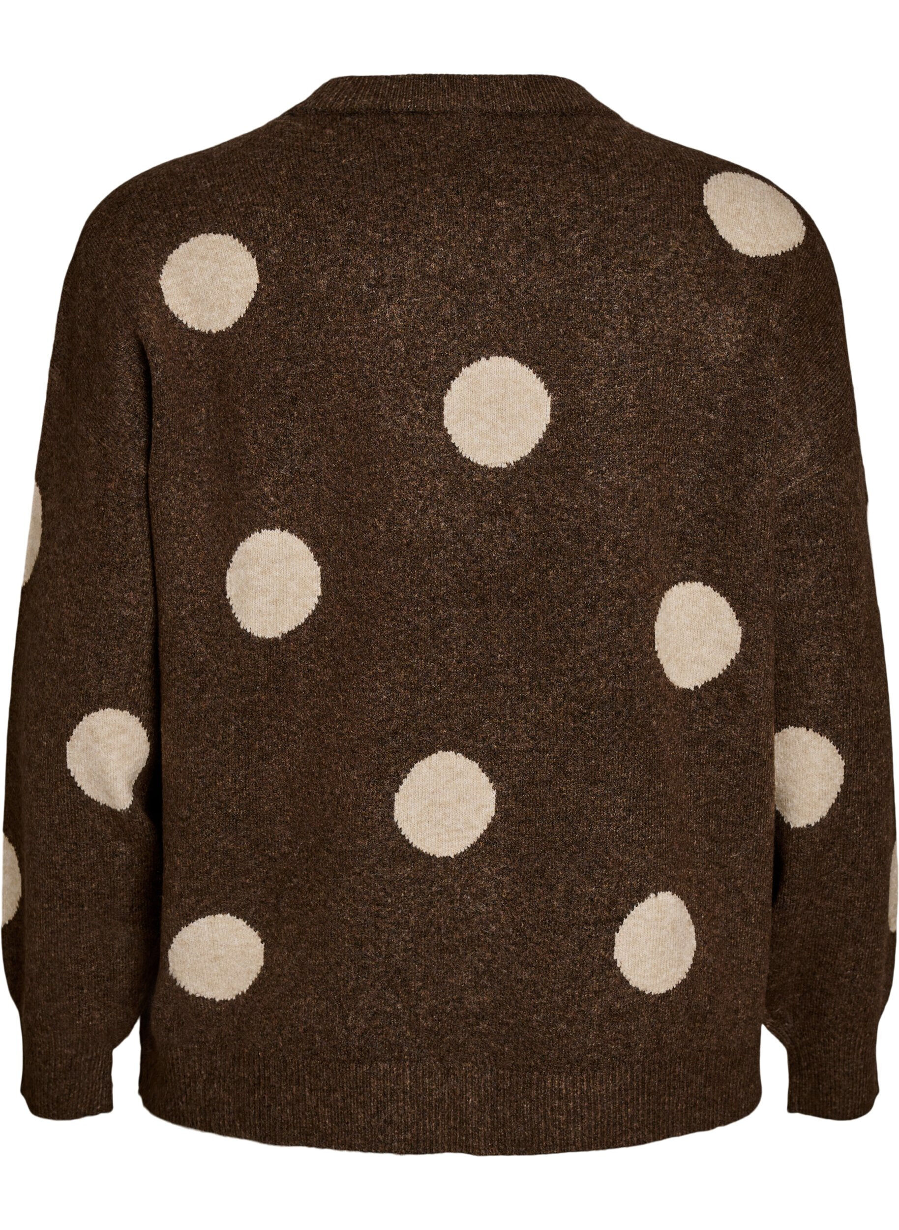 ZizzifashionKnitted blouse with a dotted pattern, Brown, Packshot image number 1