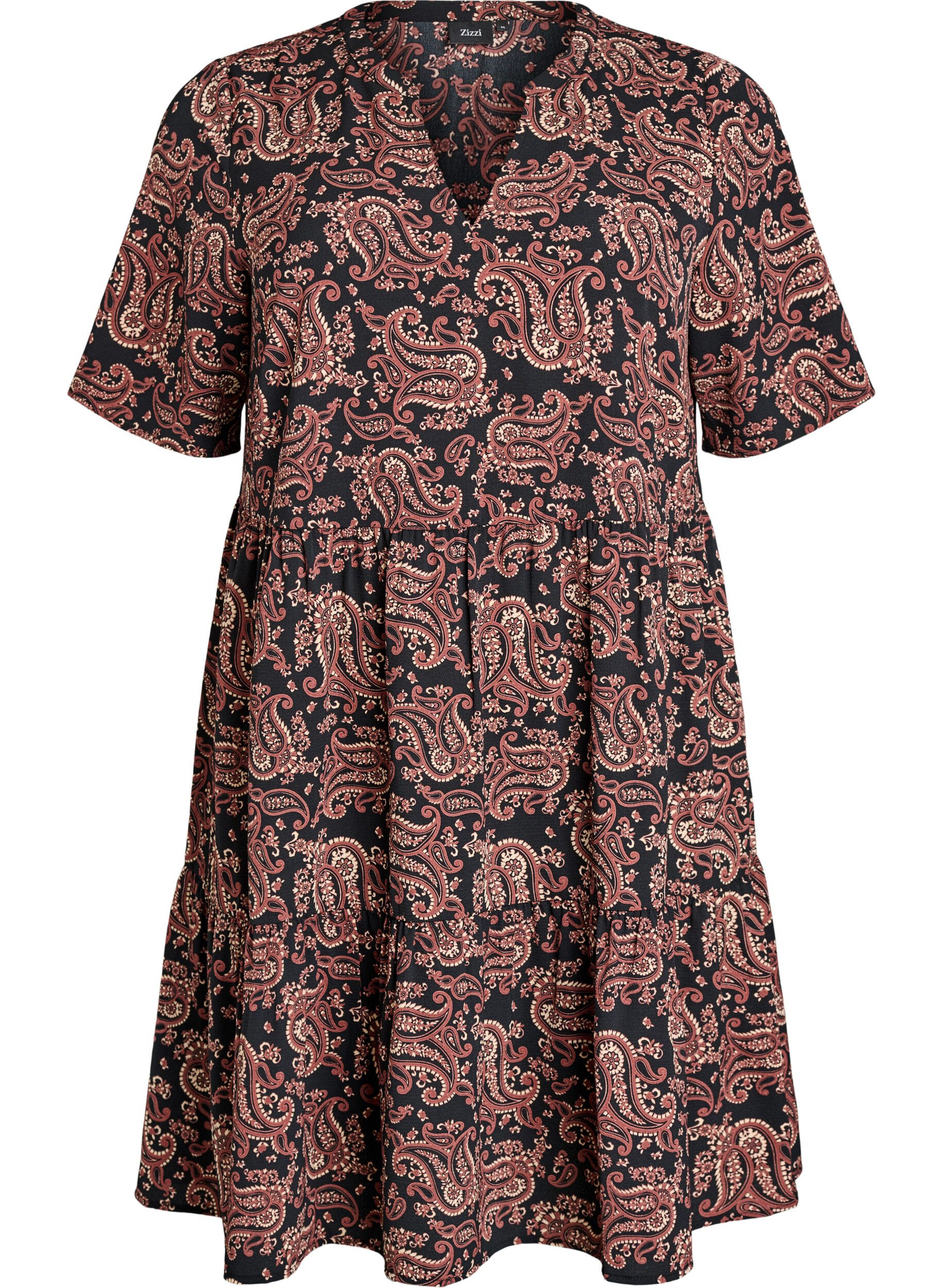 Zizzifashion Short sleeve dress with a-line and cutlines, Black, Packshot image number 0