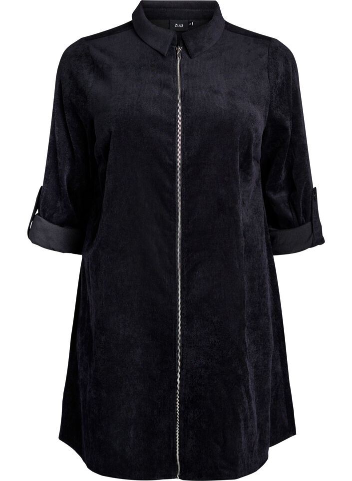 Velvet dress with zipper and 3/4 sleeves, Black, Packshot image number 0