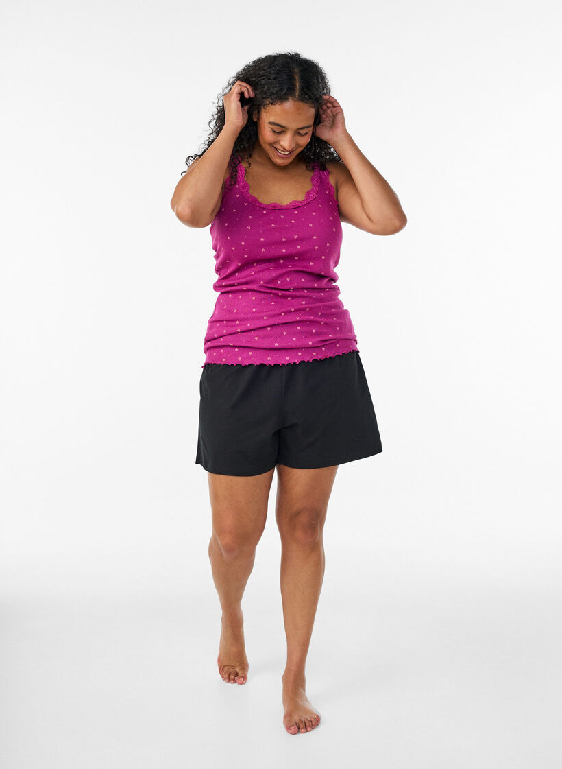 Top with print and lace edge, Purple, Model image number 1