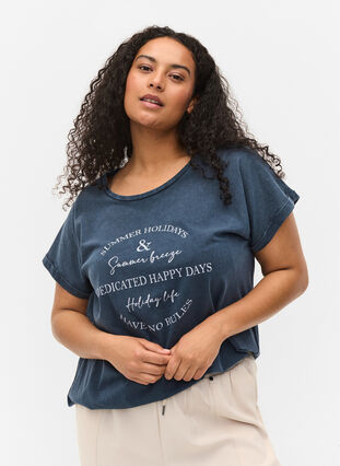 Organic cotton t-shirt with print, NavyBlazer Acid Bird, Model image number 0