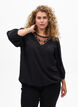 Blouse with 3/4 sleeves and lace details, Black, Model image number 0