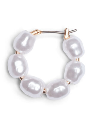 Gold-coloured creole earrings with pearls, Gold, Packshot image number 2