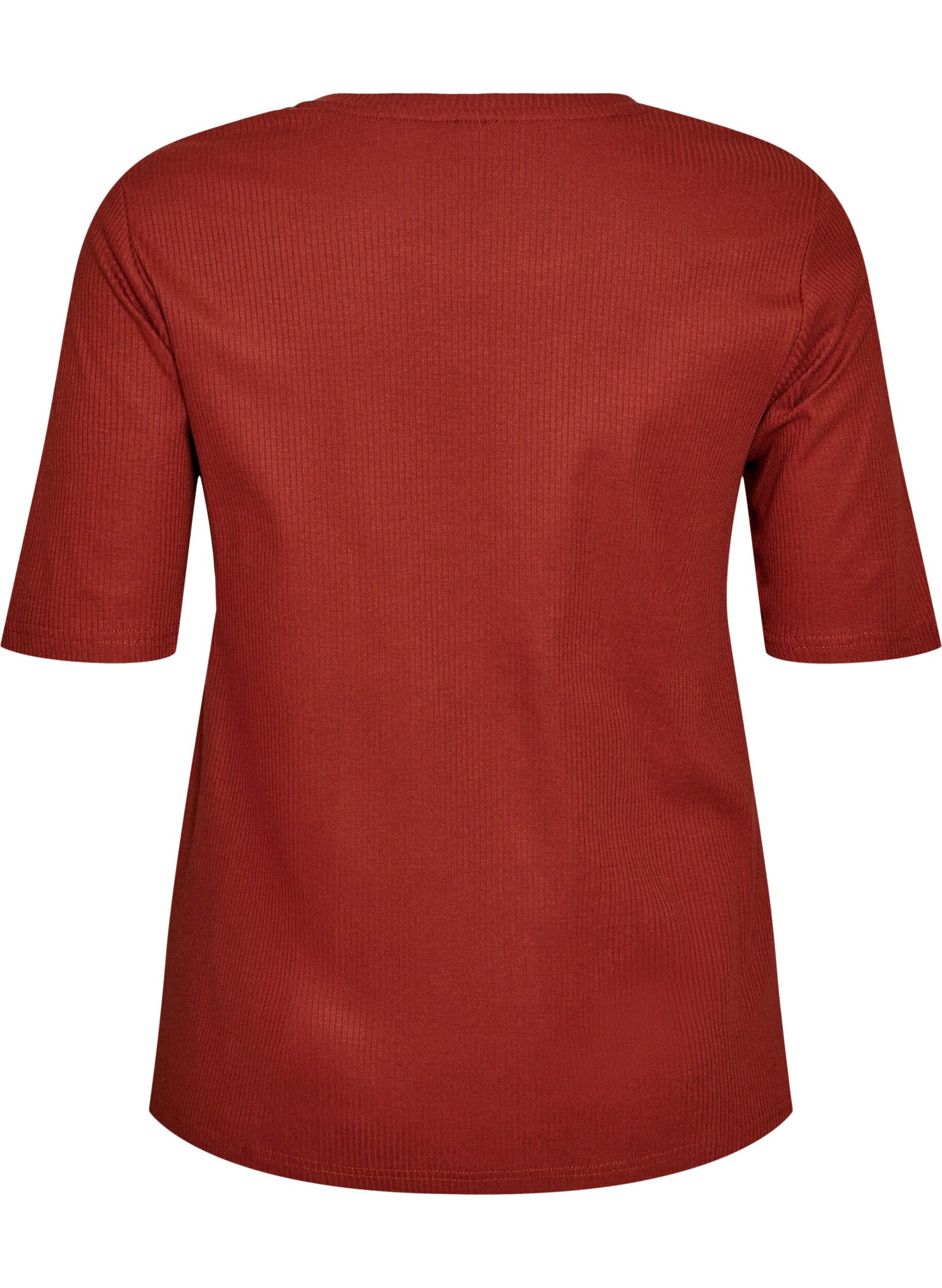Zizzifashion Ribbed jersey blouse with short sleeves, Red, Packshot image number 1