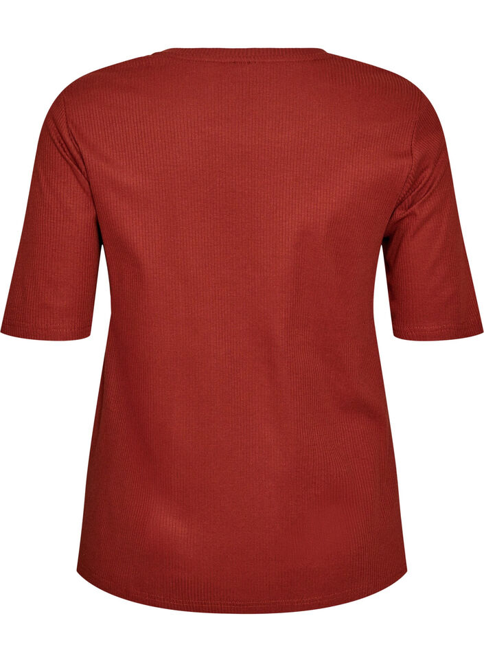 Ribbed jersey blouse with short sleeves, Red, Packshot image number 1