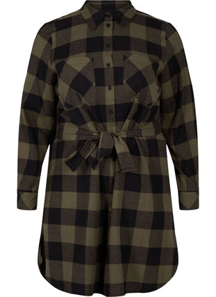 Checkered shirt dress with tie detail, Ivy Green Check, Packshot image number 0