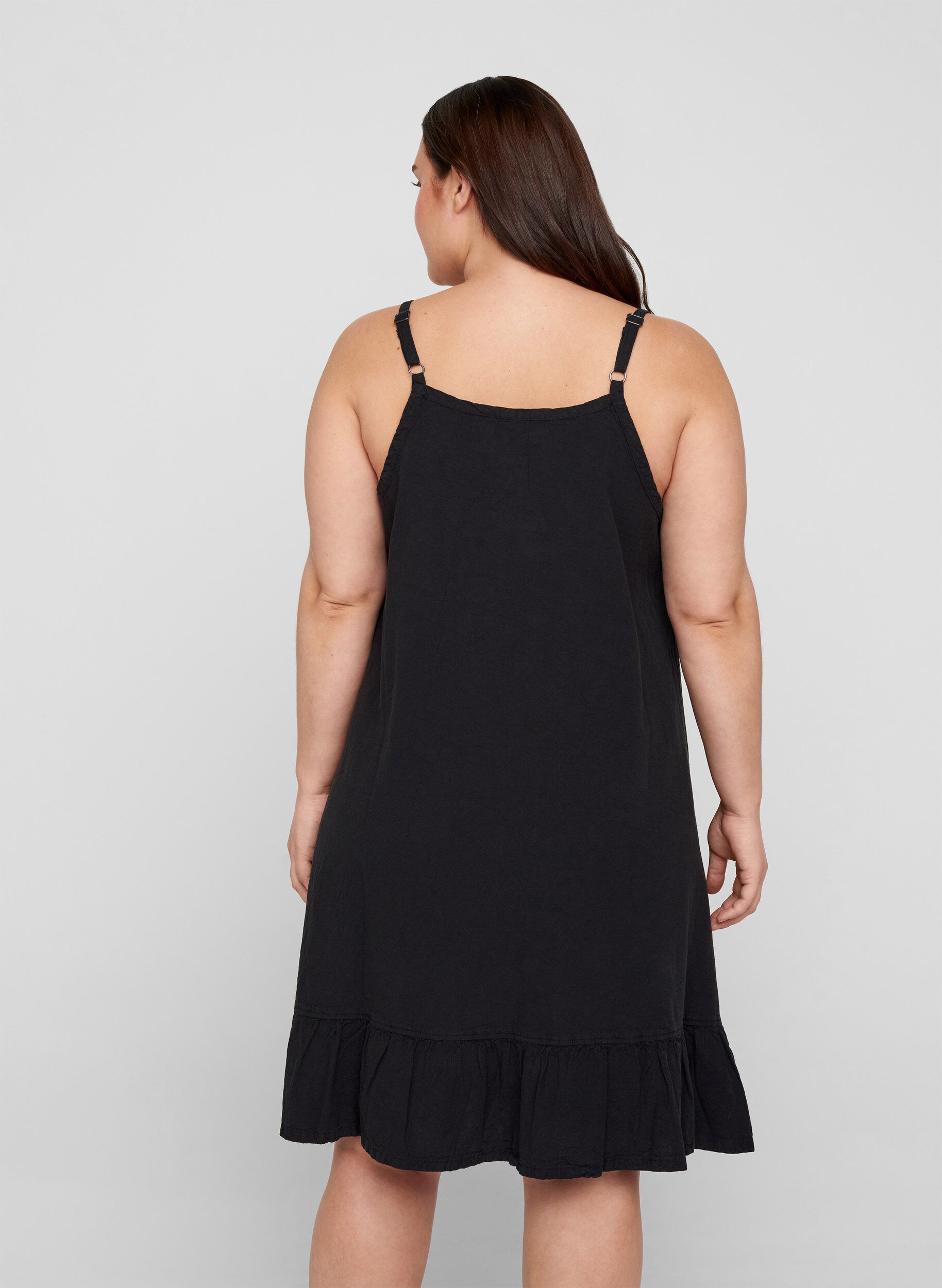 Zizzifashion Cotton dress with thin straps and an A-line cut, Black, Model image number 1