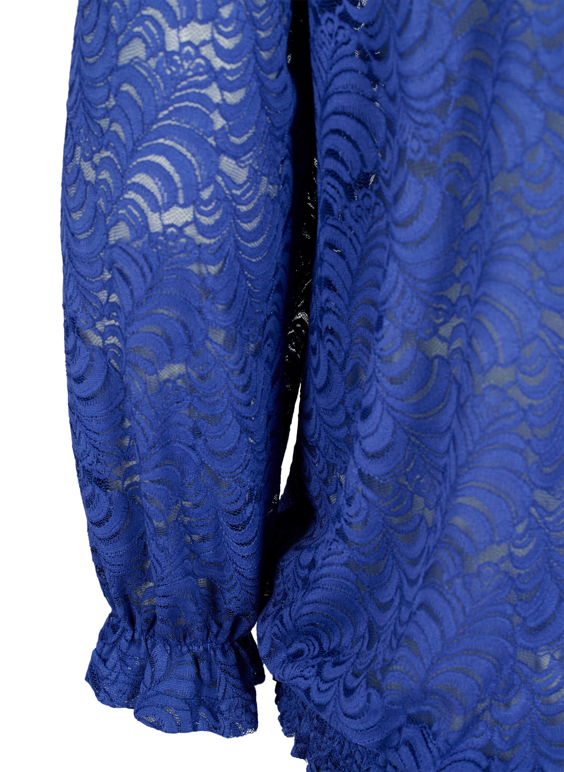 Zizzifashion Long-sleeved lace blouse with smock, Deep Ultramarine, Packshot image number 3