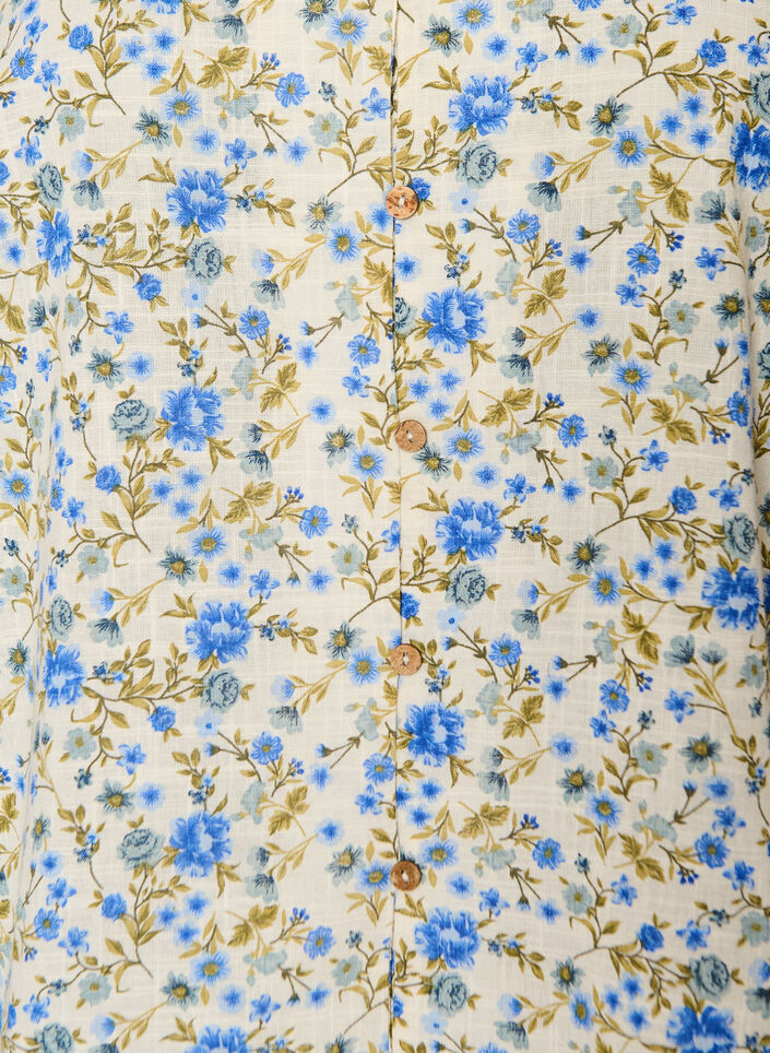 Short-sleeved cotton shirt with a V-neck, Blue, Packshot image number 2