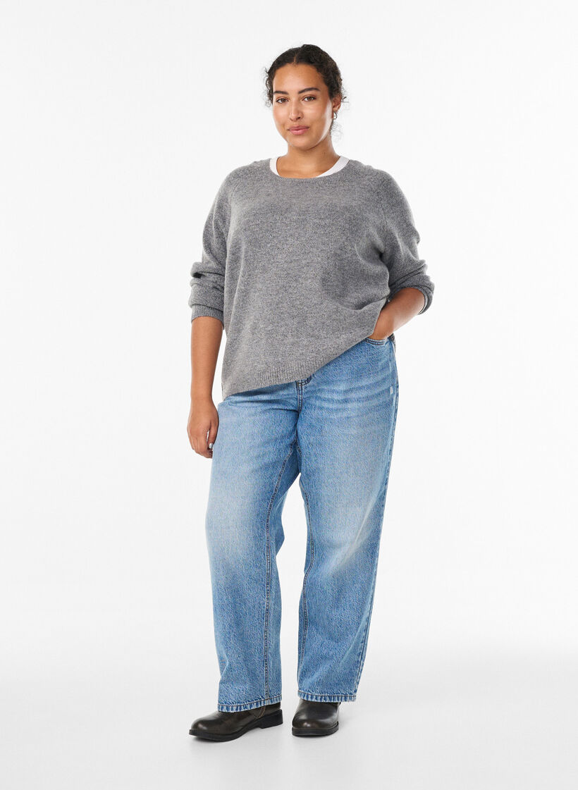 Soft knit with a round neck, Grey, Model image number 1