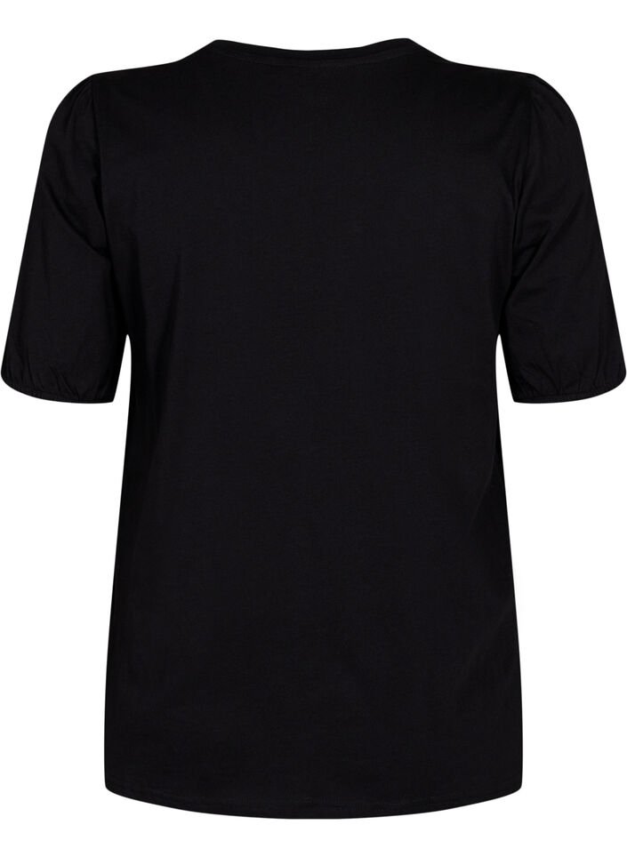 Cotton t-shirt with 2/4 sleeves, Black, Packshot image number 1