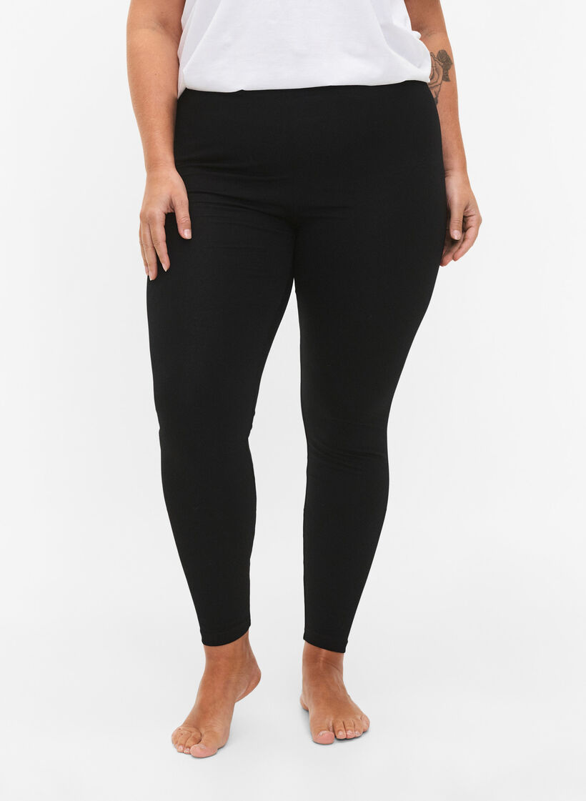 2-pack cotton leggings, Black, Model image number 0