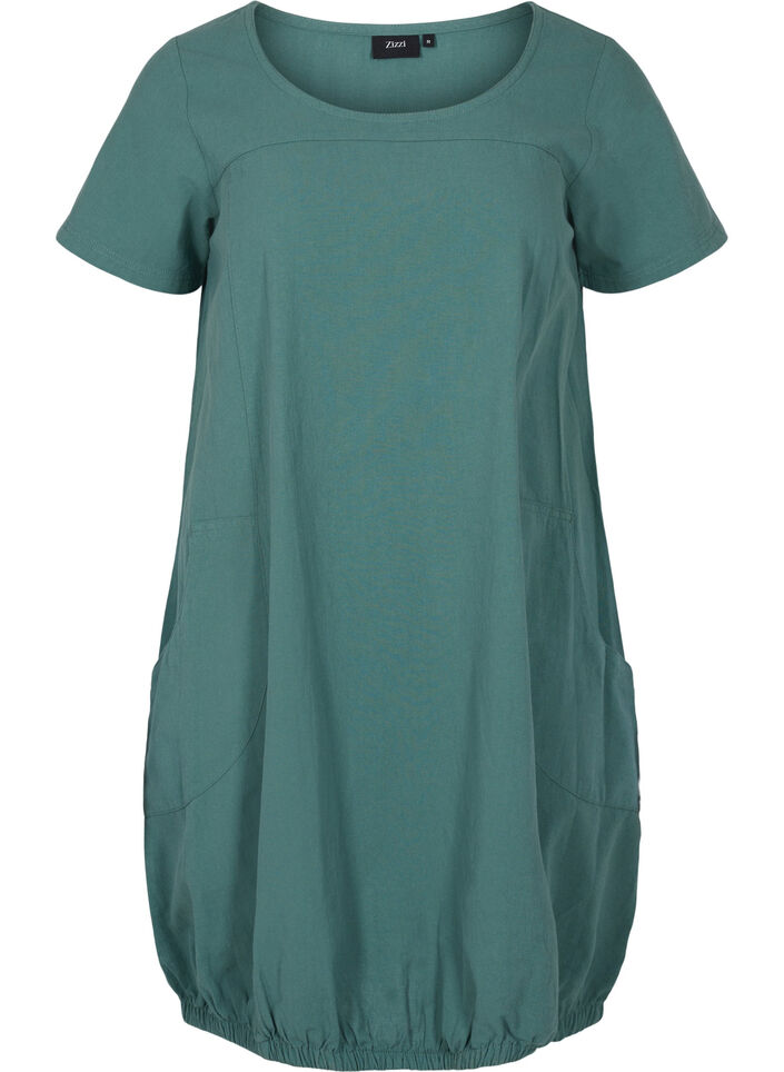 Short-sleeved cotton dress, Green, Packshot image number 0
