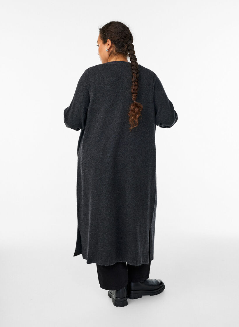 Long knit cardigan with pockets, Dark Grey, Model image number 1