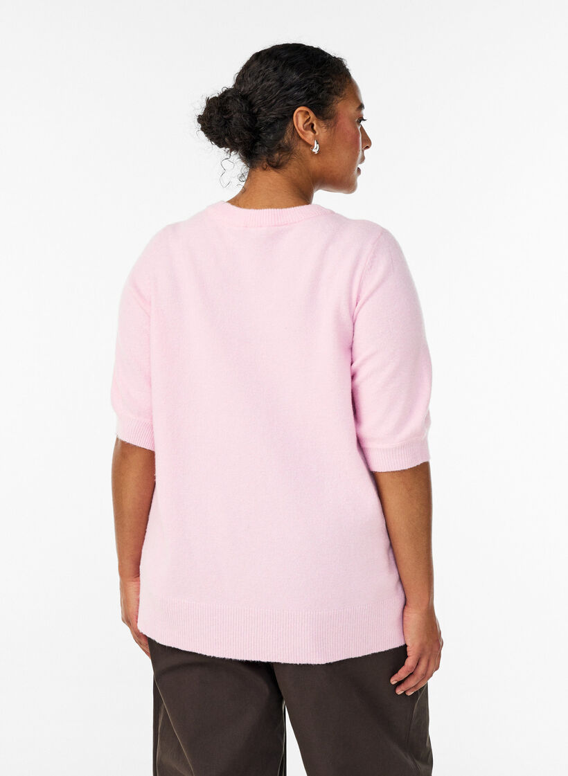 Knitted blouse with short sleeves, Pink, Model image number 2