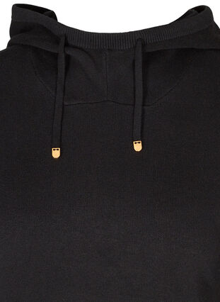 Knitted blouse with a drawstring hood, Black, Packshot image number 2