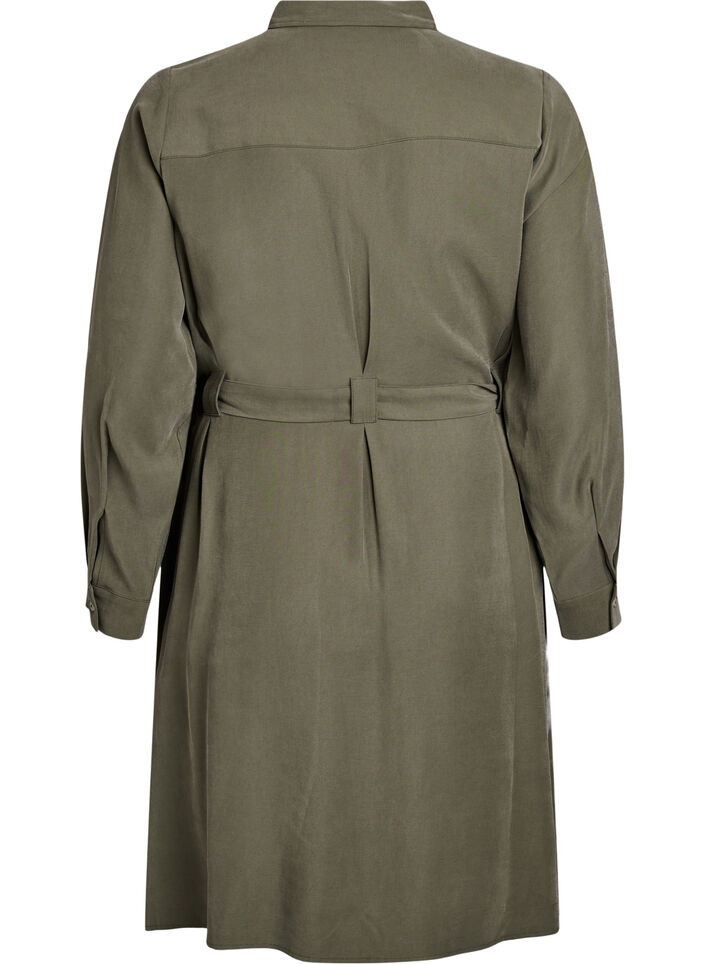 Shirt dress with tie belt and long sleeves, Green, Packshot image number 1