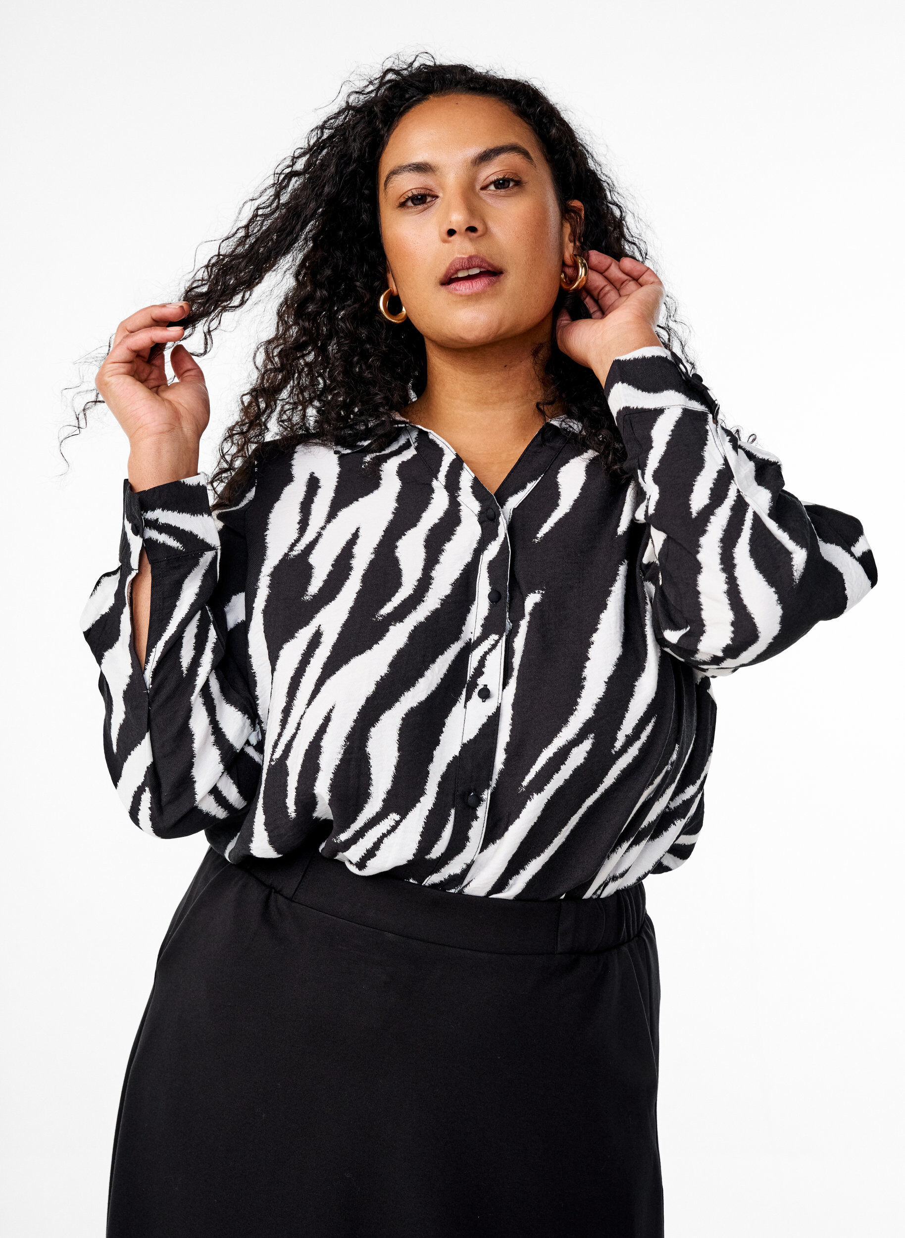 Zizzifashion Zebra print shirt, Black, Model image number 0