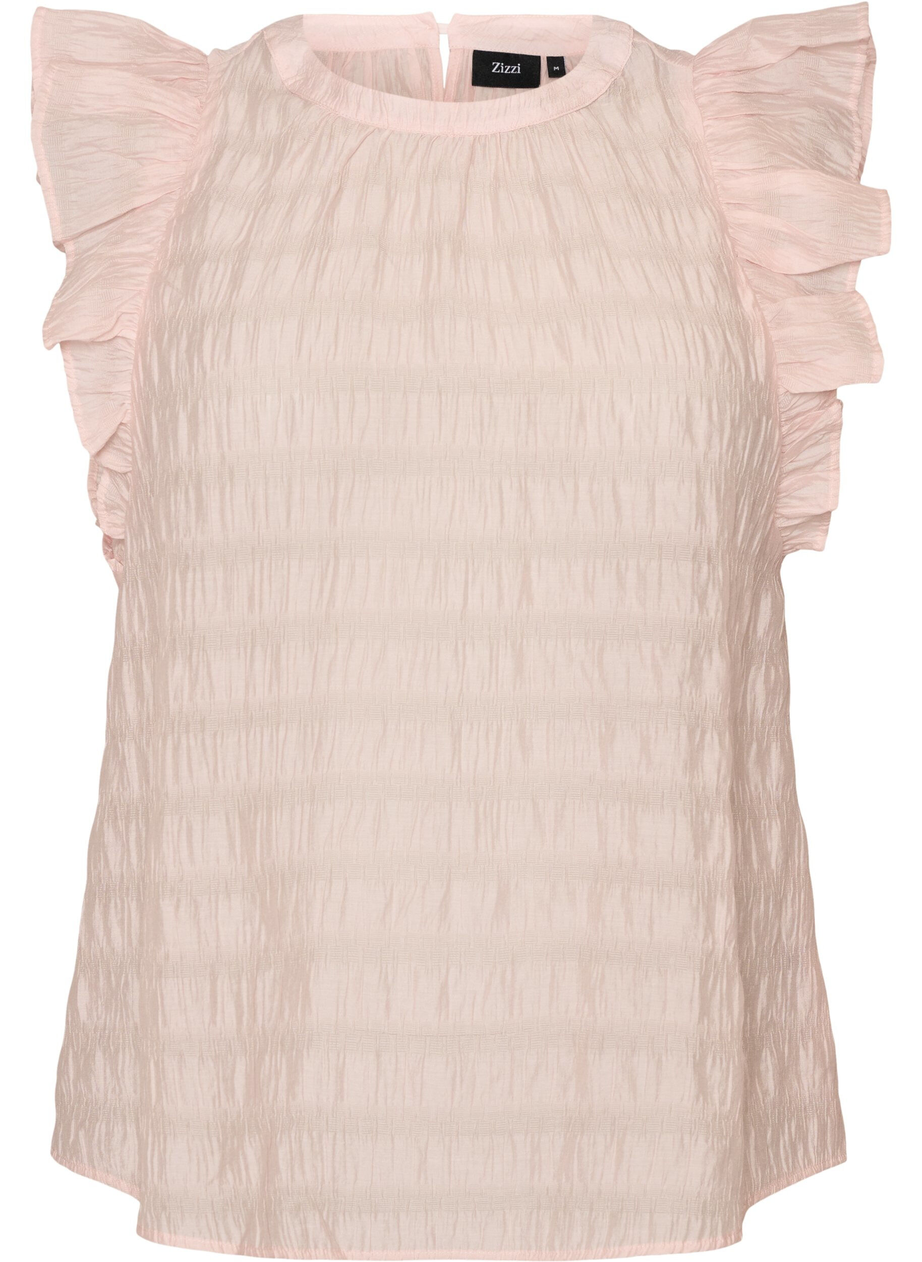 Zizzifashion Sleeveless blouse with texture and ruffles, Rose, Packshot image number 0