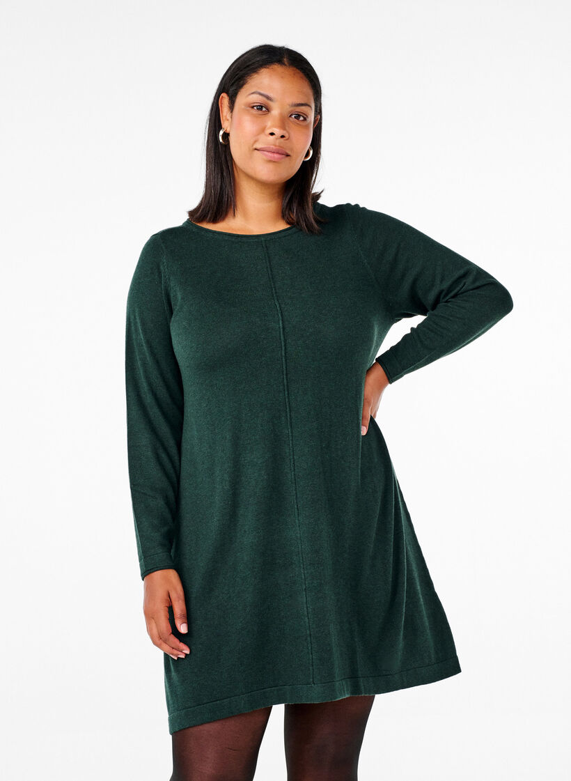 Knitted dress in cotton-viscose blend, Green, Model image number 0