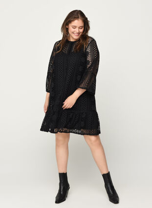 Short lace dress with buttons, Black, Model image number 2