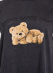 T-shirt with teddy bear print and washed look, Grey, Packshot image number 2